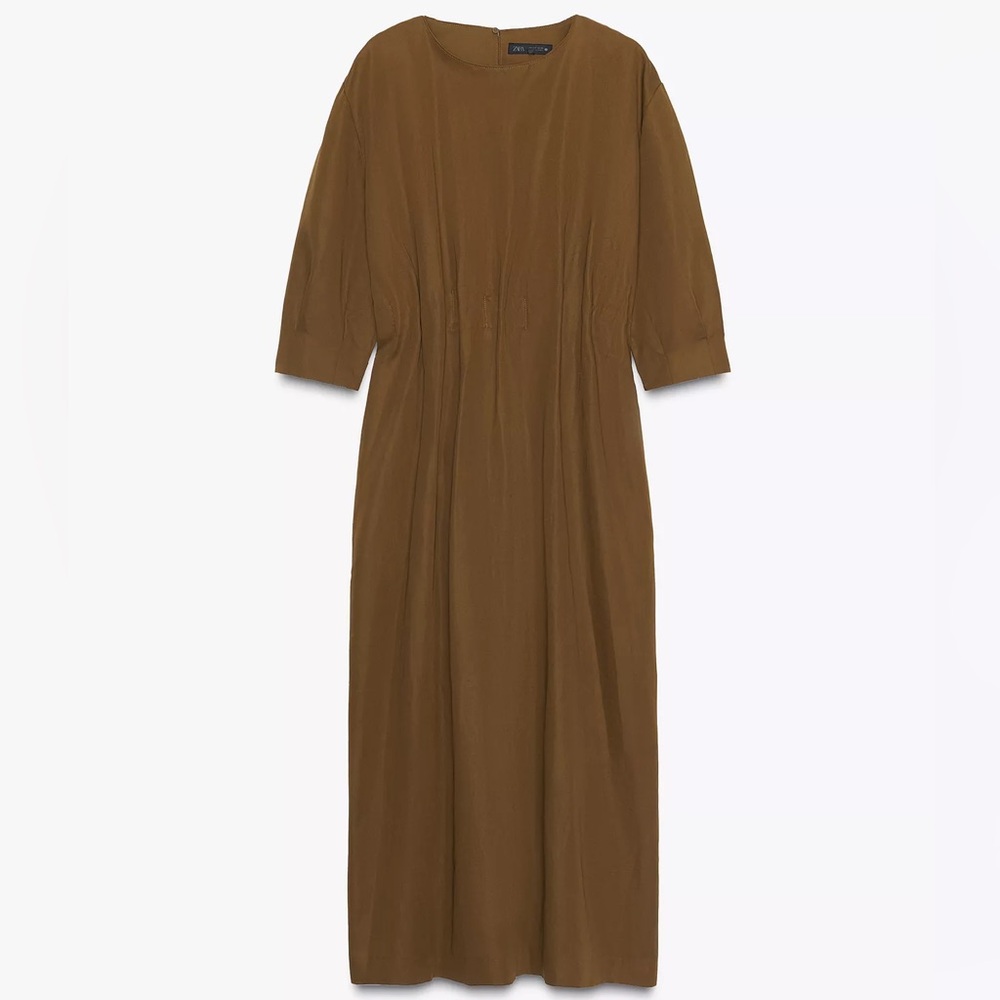 ZARA LINEN BLEND ZW COLLECTION PLEATED MIDI DRESS - Picture 8 of 9